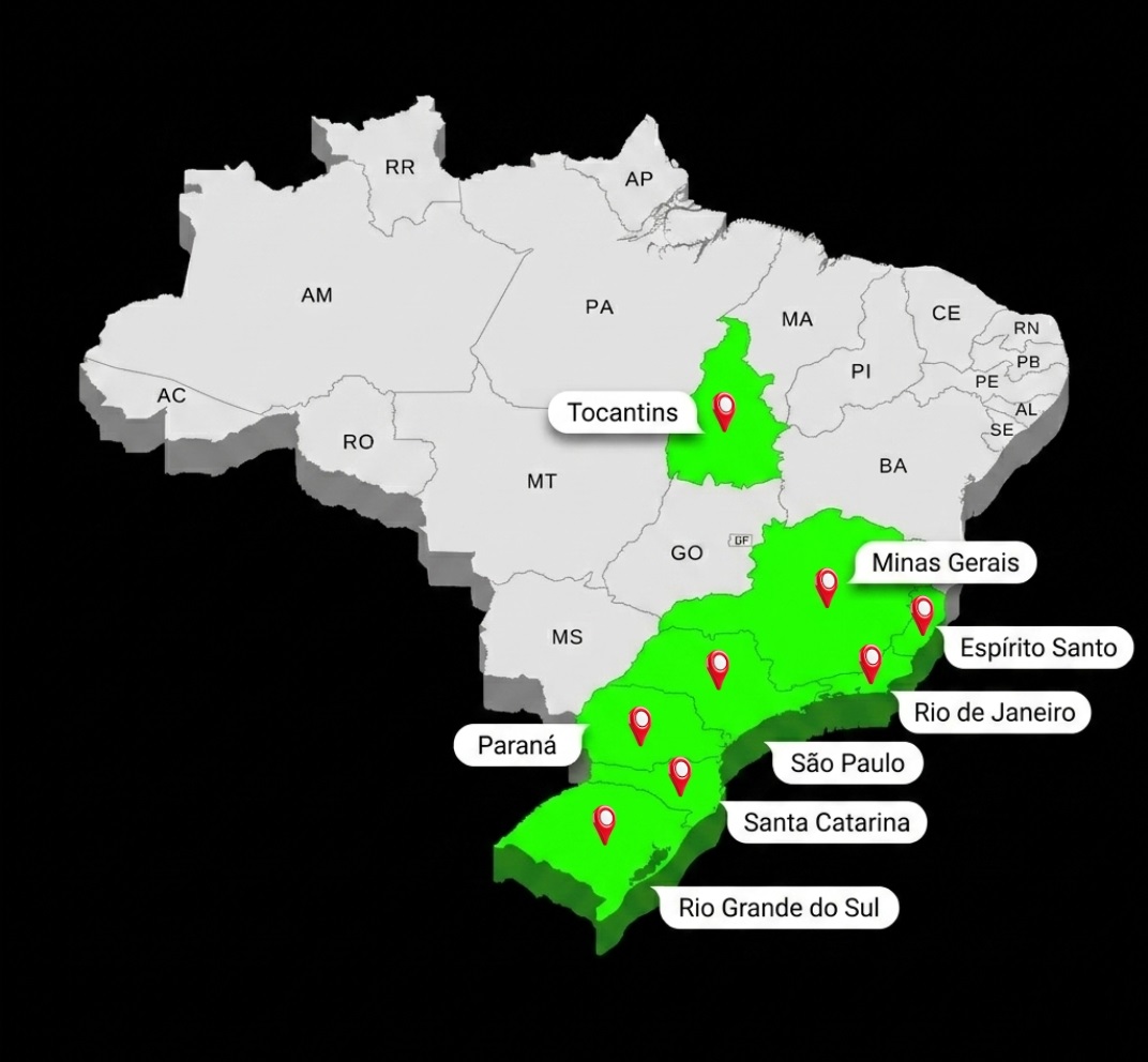 Mapa de regiões atendidas